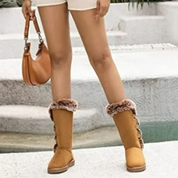 HStylish Brown Slip On Calf High Fur-Lined Waterproof Winter Snow Boot Sz 9 - Picture 16 of 16